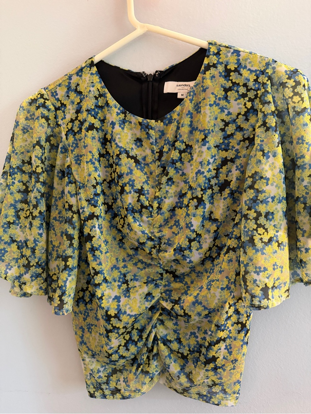 Sanders Floral Ruched Blouse in Yellow and Blue